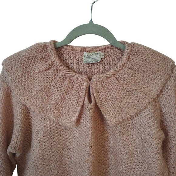 Vintage 1960's Women's Sweater Large Blush Pink Peter Pan Collar Balloon Sleeve - Picture 4 of 7
